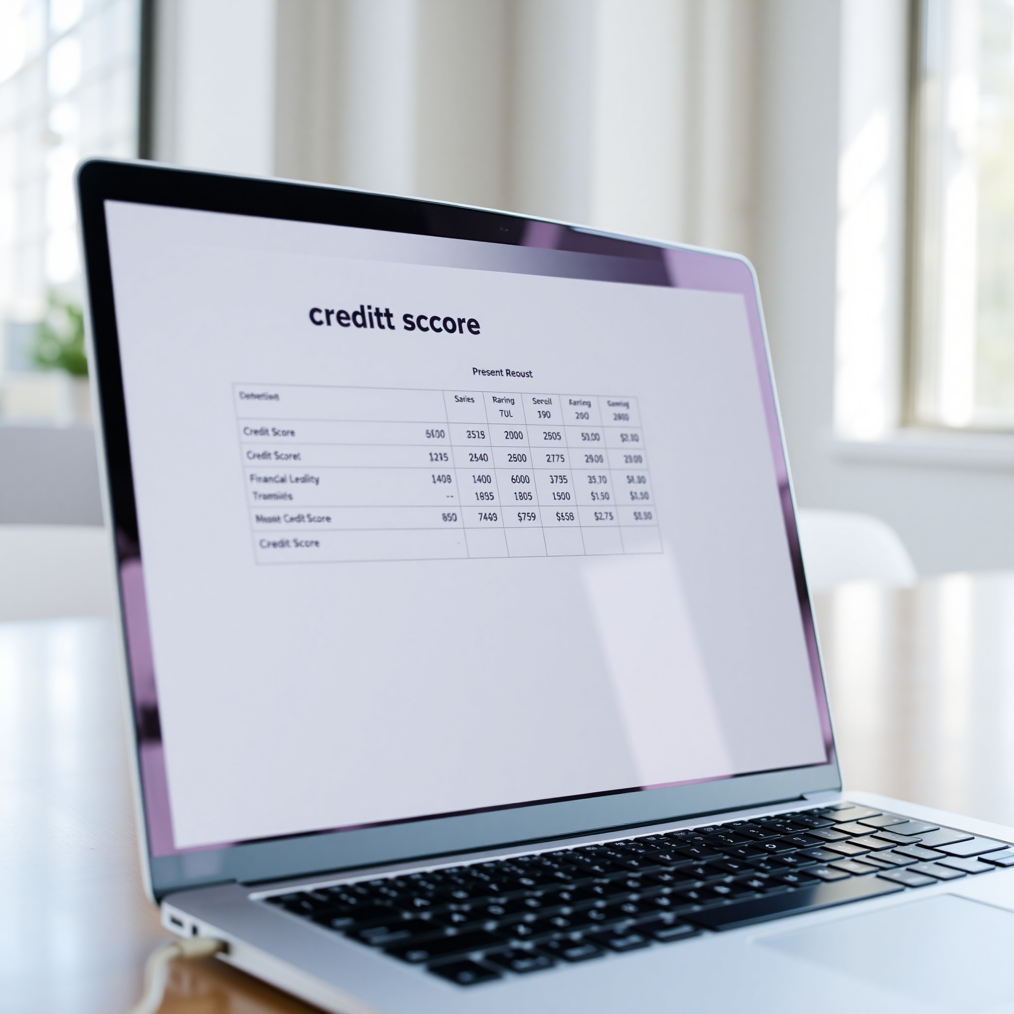 Credit score report displayed on computer screen with rating gauge and financial metrics visible