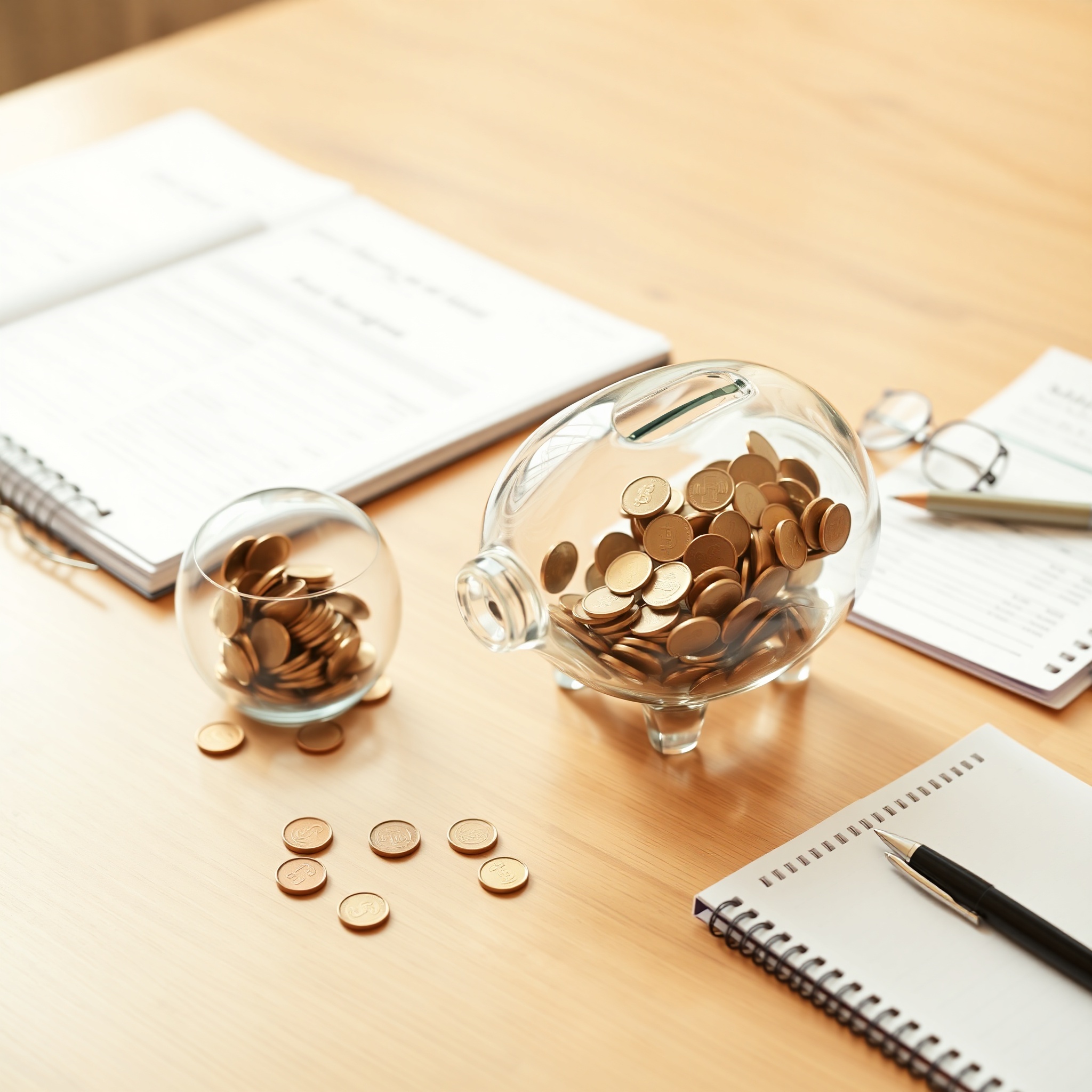 Emergency fund savings piggy bank and financial documents