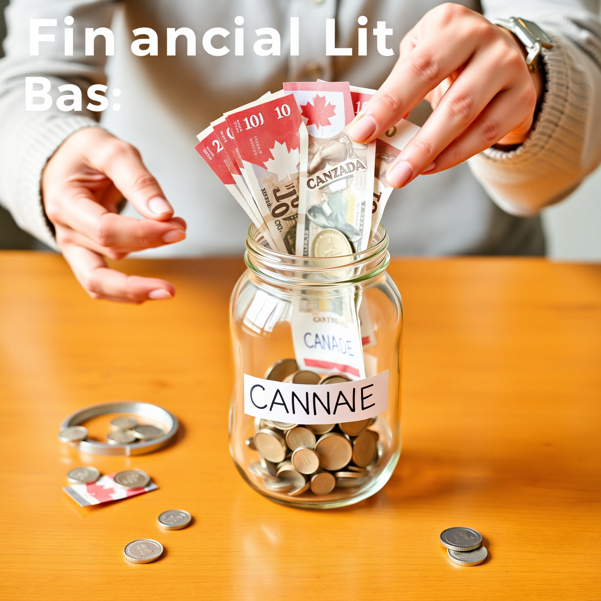 Person placing cash savings into clear glass jar for emergency fund