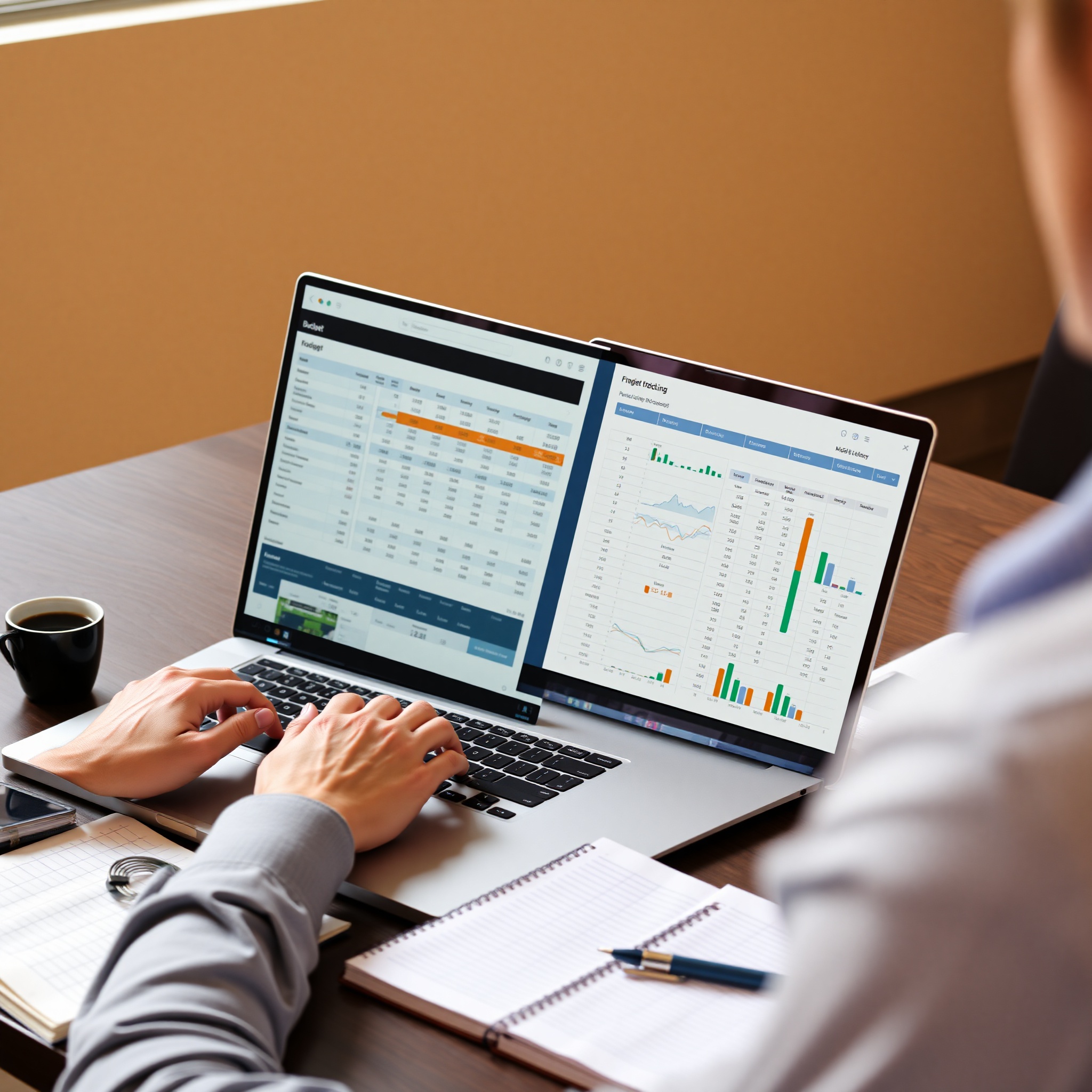Laptop displaying budgeting app with financial charts and data visualization